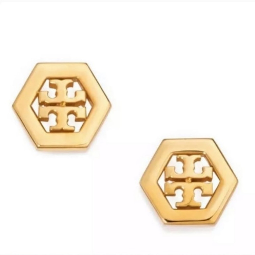 gold tory burch hexagon earrings